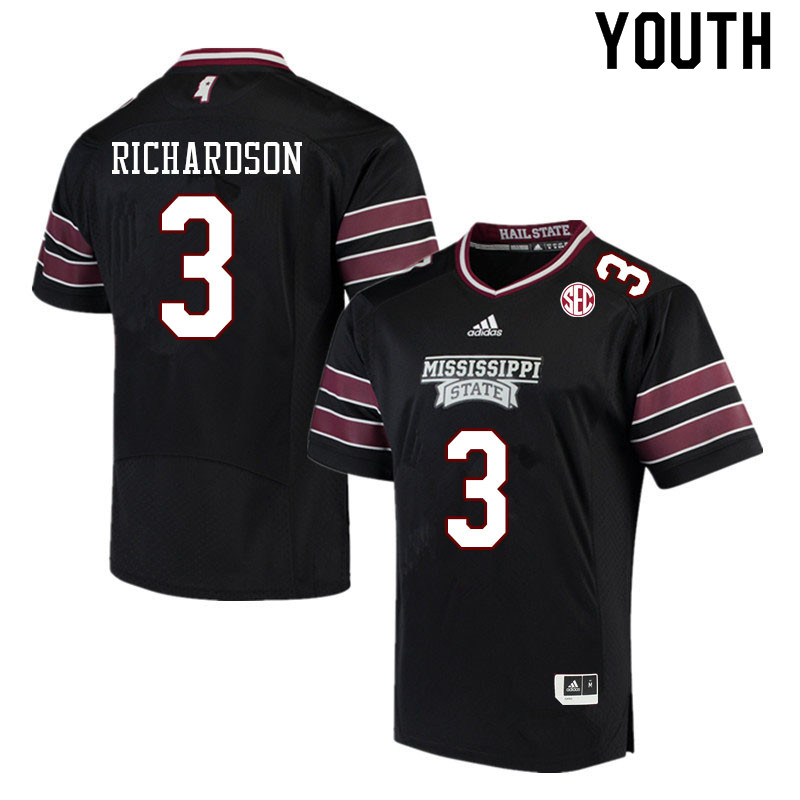 Youth #3 Decamerion Richardson Mississippi State Bulldogs College Football Jerseys Sale-Black